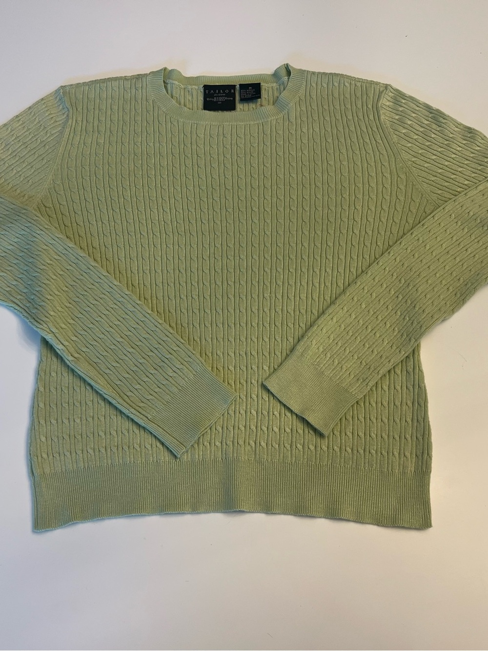Vintage Tailor B. Moss Mint Green Cable Knit Crewneck Sweater - Size M